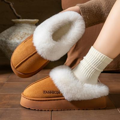 Thick and Warm Cotton Slippers with Added Velvet, Suitable for Women To Wear Outside In Winter. Soft Soled Plush Slippers for Home and Indoor Use