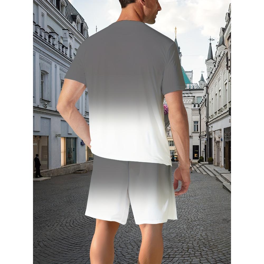 Gradient splicing letter pattern full body digital printing men's set