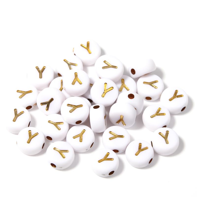100Pcs 7mm Acrylic Alphabet Beads A-Z Gold Color Letters Beads For Jewelry Making Flat Round Spaced Bead DIY Bracelet Necklace