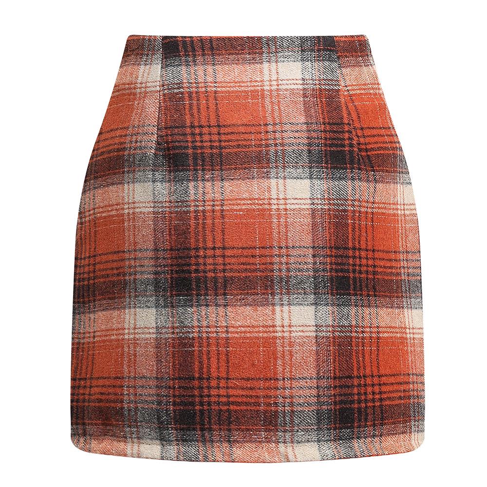 Women's High Waist Plaid Wool Pencil Mini Skirt