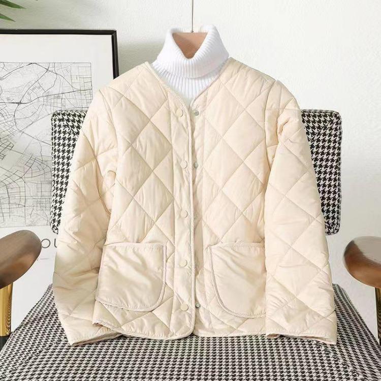 Women's Korean Fashion V-neck Long Sleeve Solid Parkas Warm Button Tops Autumn Winter New Trend All-match Simplicity