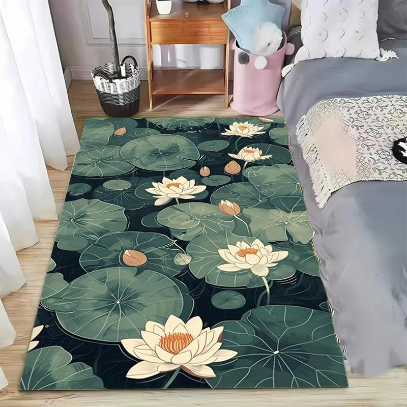 

2D Water Lily Pond Rectangular Area Rug for Bedroom Living Room Office Non Slip Washable Floor Mat Home Decorative Soft Carpet 40X60CM
