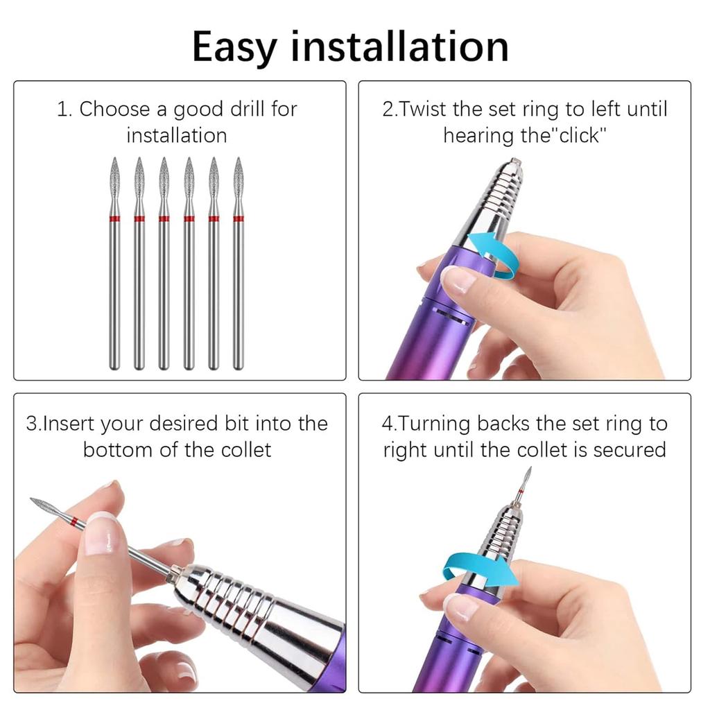 6pcs/SET Nail Dill Bits Diamond Milling Cutter for Manicure 3/32" Burr Electric Nail File Cuticle Remover Tool