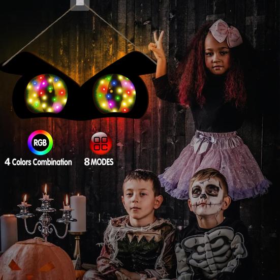 Halloween LED Eye Light Decoration Large Wooden Glowing Flashing Eye Light with 8 Color Modes for Bushes Trees Windows Yard Halloween Decor