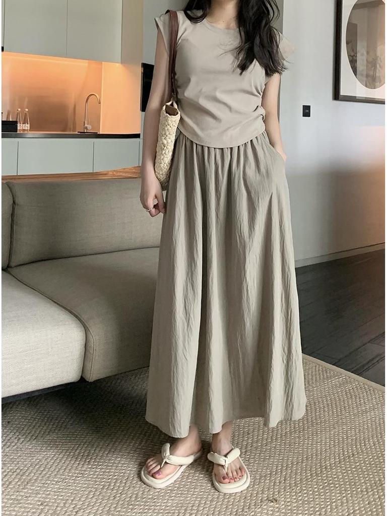 Pleated Yamamoto Women's High Waist Slimming A-Line Midi Umbrella Skirt - Spring/Summer Korean Style, Plus Size Available.