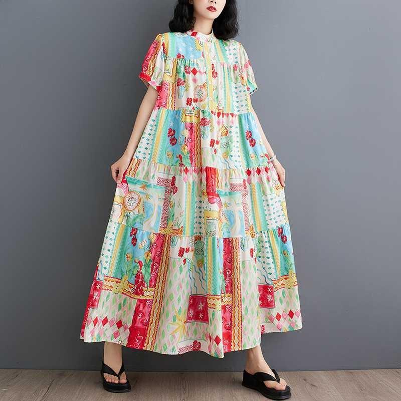 Été Nouveau Ample Grande Taille Mode Imprimé Robes Minces Mi-longues