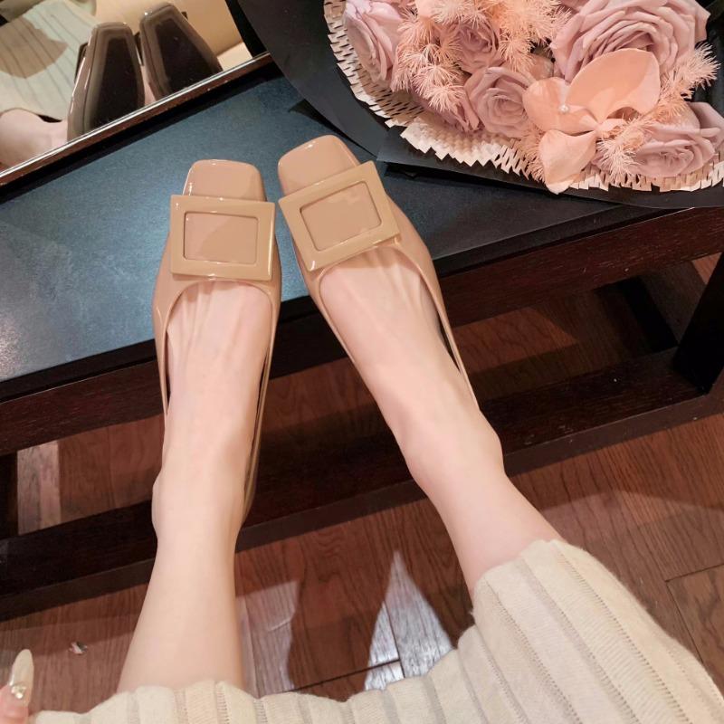 

Square buckle commuter thick heel square head temperament high heels single shoes women s leather soft-soled Mary Jane shoes 40