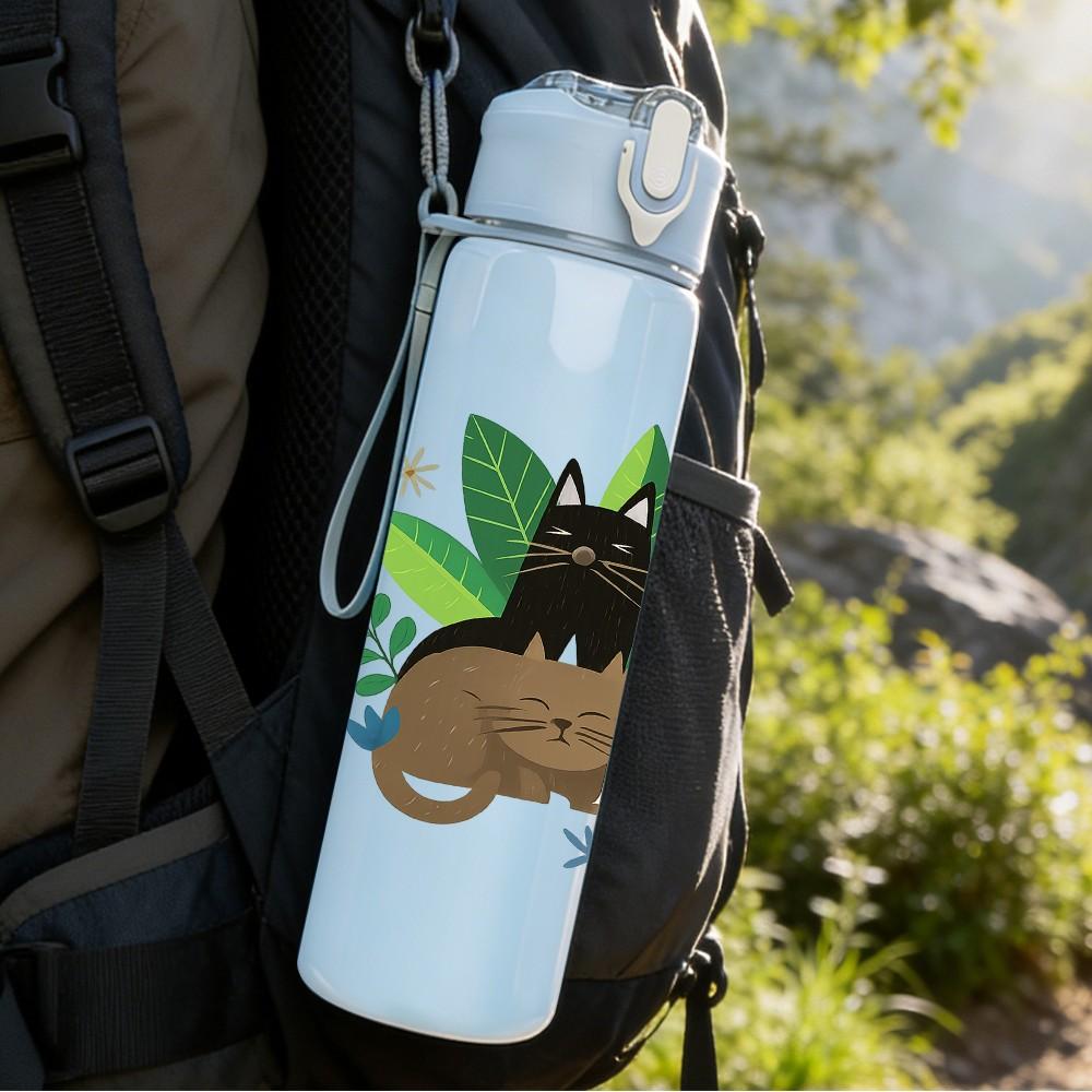 1PC Multi Cat Plant Collection 750ml Color Plastic Sports Water Bottle Leakproof Flip Straw Lid Suitable for Sports Office Home Use