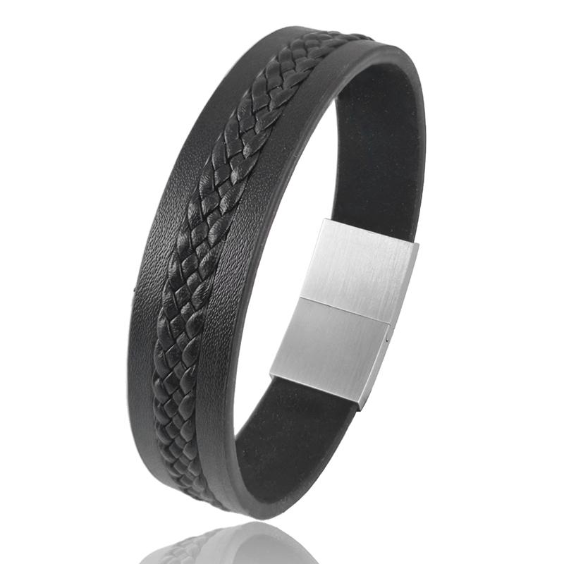 MingAo Charm Leather Wrap Bracelet Men Cool Trend Stainless Steel Casual Buckle Bracelet Jewelry Accessories Pride Gift 18.5cm