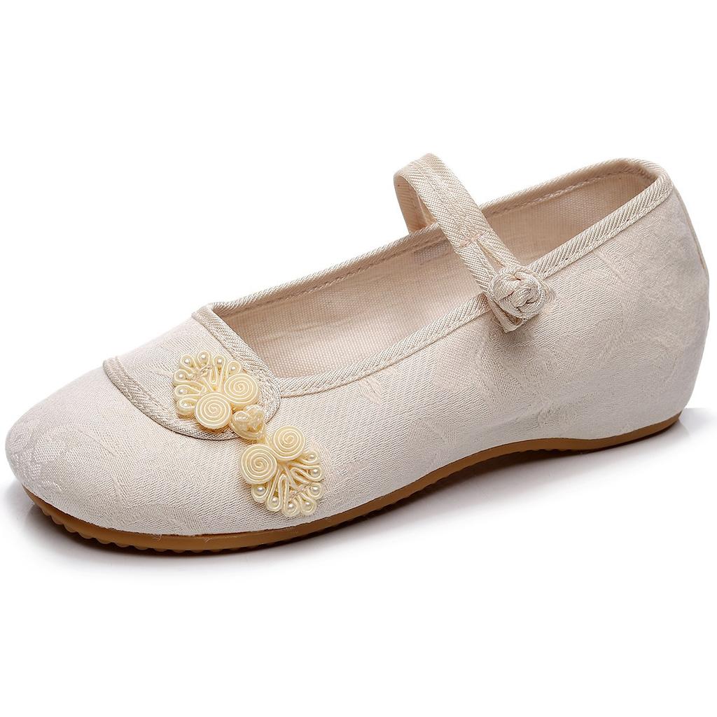 Chinesischer Knoten Damen Baumwollstoff Bestickte Ballerinas Retro Damen Lässig Traditionelle Alte Pekinger Schuhe Einfarbig