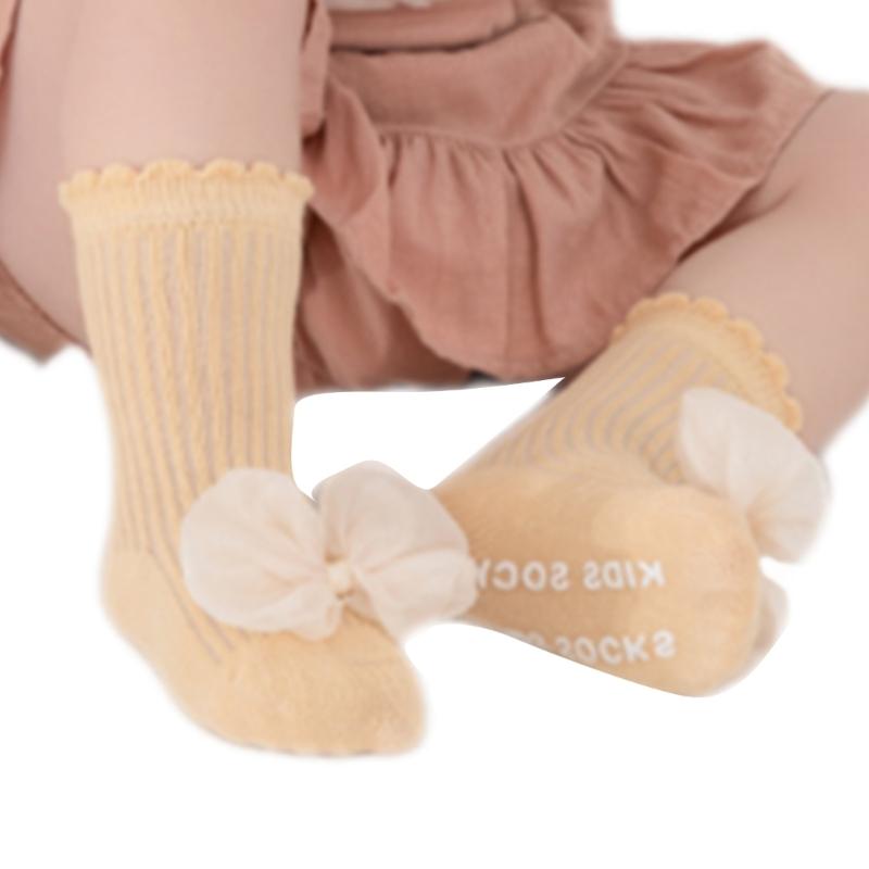 Children Socks with  Not  Slip Bottom & Lace Bowknot Toddler Safety Socks Smooth Stitching Socks for 1 to 5 Years