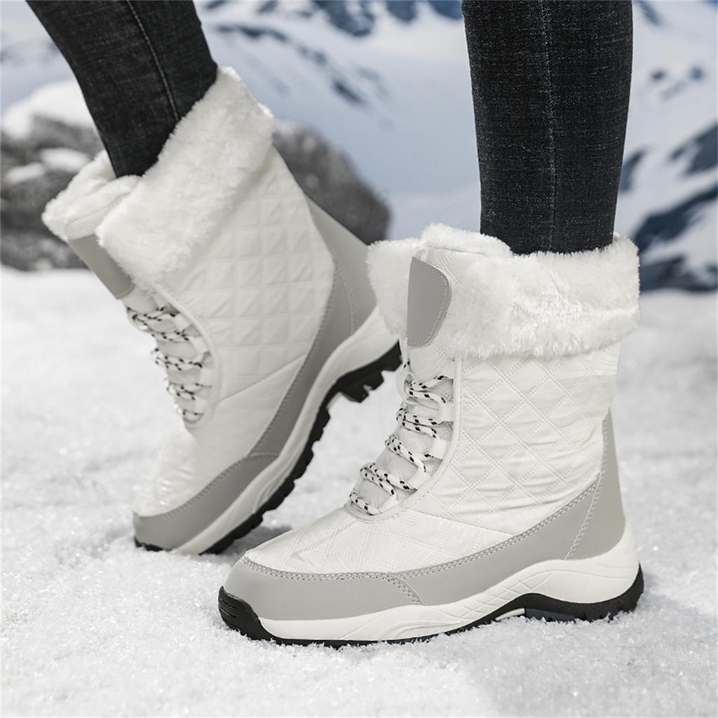 TUINANLE Winter Thick Women's Snow Boots Warm Plush Mid-calf Boots Non Slip Platform Snow Boot Casual Female White Shoes
