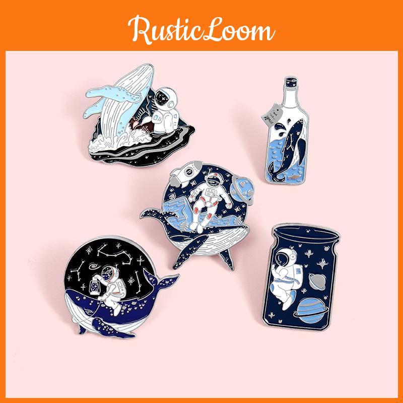 Unique Alloy Astronaut Whale Brooches With Vibrant Enamel Finish For Stylish Pins