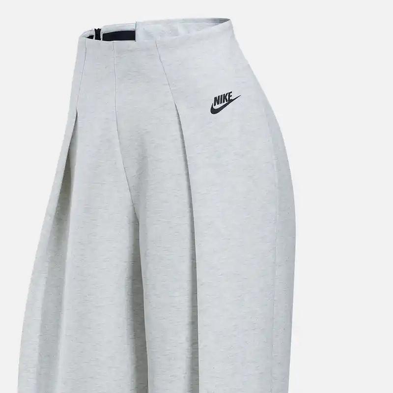 Nike Sportswear Tech Fleece Solid Color Versatile Fashion Pleated High Waist Wide Leg Casual Pants Women bottoms Light-Gray FV8053-013