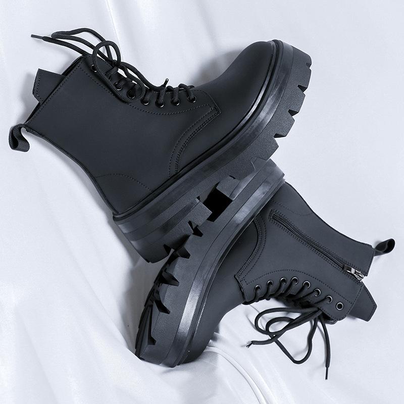 Martin Boots Men'S Thick-Soled Heightening Leather Shoes New Leather Boots Medium-Top Derby Boots 3320-R