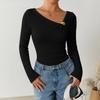 Women's Casual Asymmetric Neckline Pleated Slim Fit Layering Top