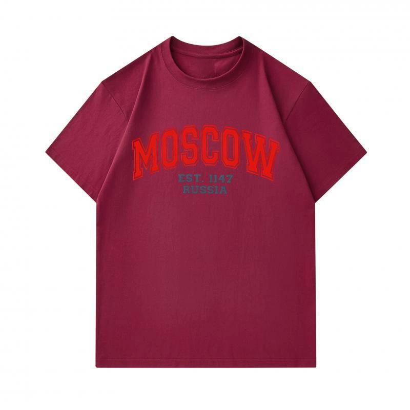 Men's 100% Cotton Crew Neck Short Sleeve T-Shirt, Retro Moscow Russia EST. 1147 Letter Print Casual Soft Breathable Summer Daily Wear Tee for Men