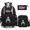 3Pcs/set Cartoon Hatsune Miku Printed Backpack Large Capacity Bookbag Student Boy Girl School Bag Outdoor Laptop Large Capacity Waterproof Travel Bag