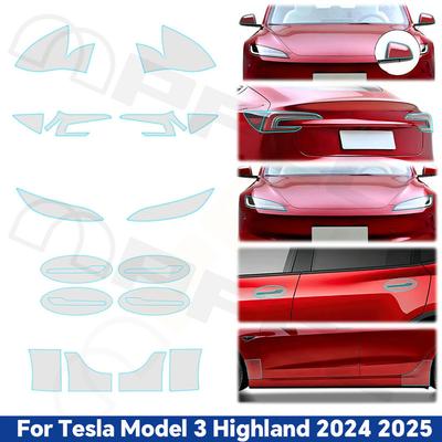 Film de Protection pour Phare Arrière Poignée de Porte de Voiture Pour Tesla Model 3 Highland 2024 2025 PPF Clear Bra TPU Anti-rayures Résistant