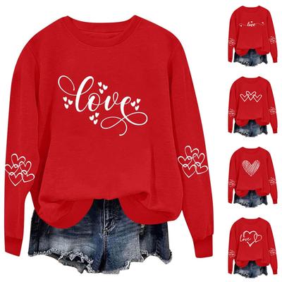 Women's Fashionable Casual Long-Sleeved  Neck Valentine's Day Print Pullover Sweatshirt