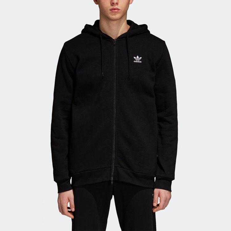 Adidas Originals Trefoil Trf Fleece Hoodie Full Zip Warm Sports Jacket Men Tops Black DN6016