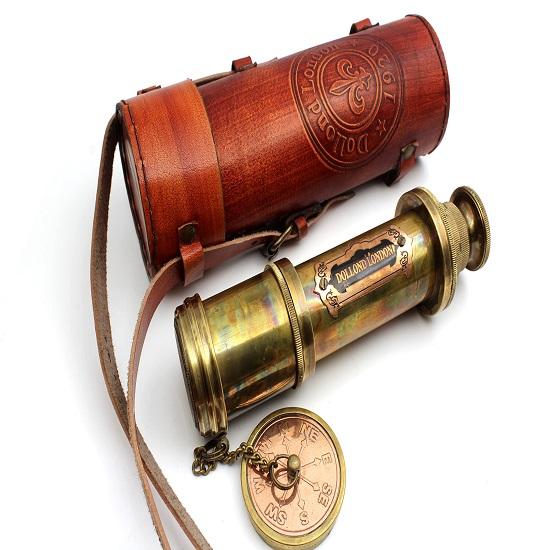 Spyglass Telescope Replica  Nautical Brass Spyglass with Leather Box Pirate Telescope Gift for Mariners Collectors