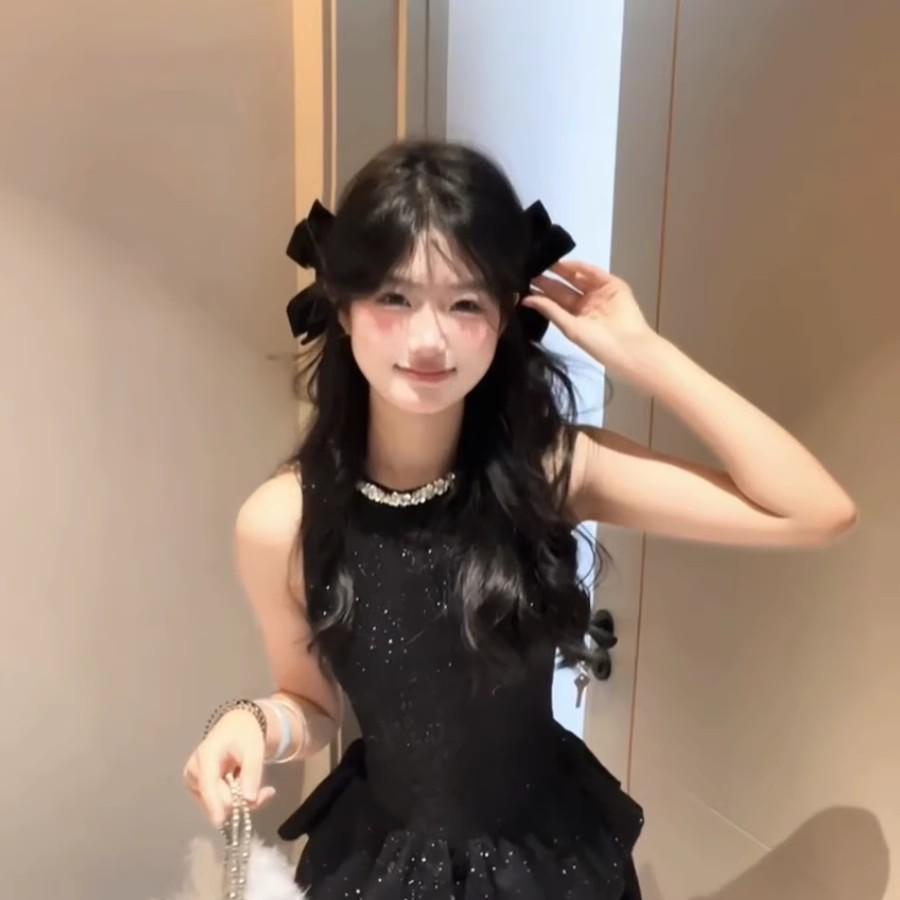 Elegancka czarna aksamitna spinka do włosów z kokardą dla kobiet - Luksusowe akcesoria boczne w stylu księżniczki