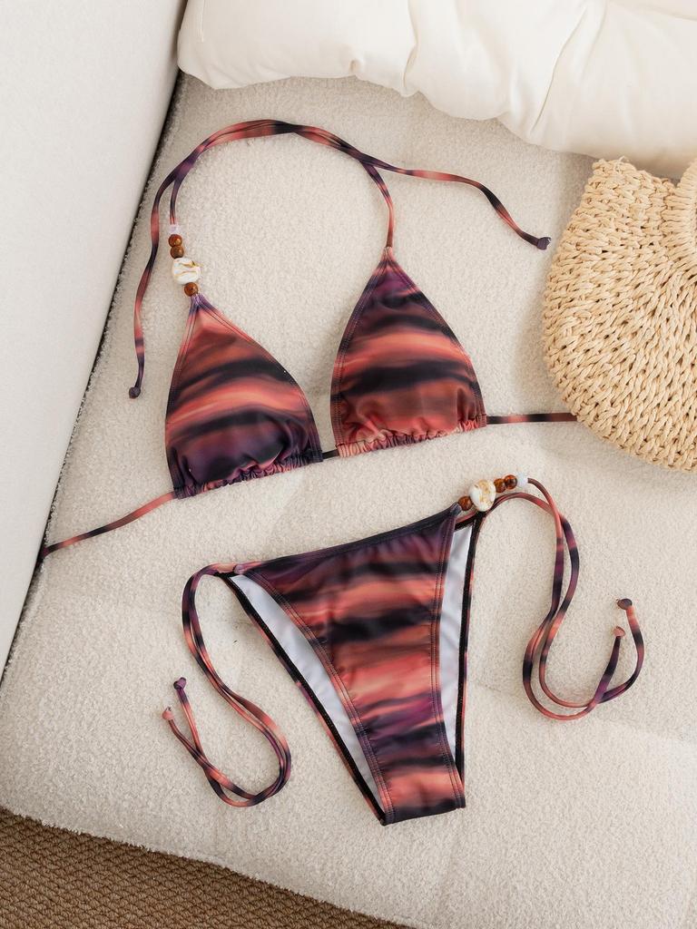 Europäisches Batik-Bikini-Oberteil mit einem Träger und passendem Unterteil für Damen