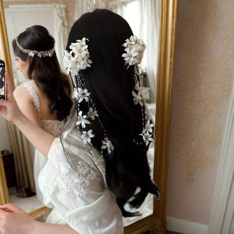 1/2Pcs New Chinese Style Ancient Bell Flower Hairpin Women'S Forest Atmosphere Tassel Side Clip Bridal Updo Hair Accessory