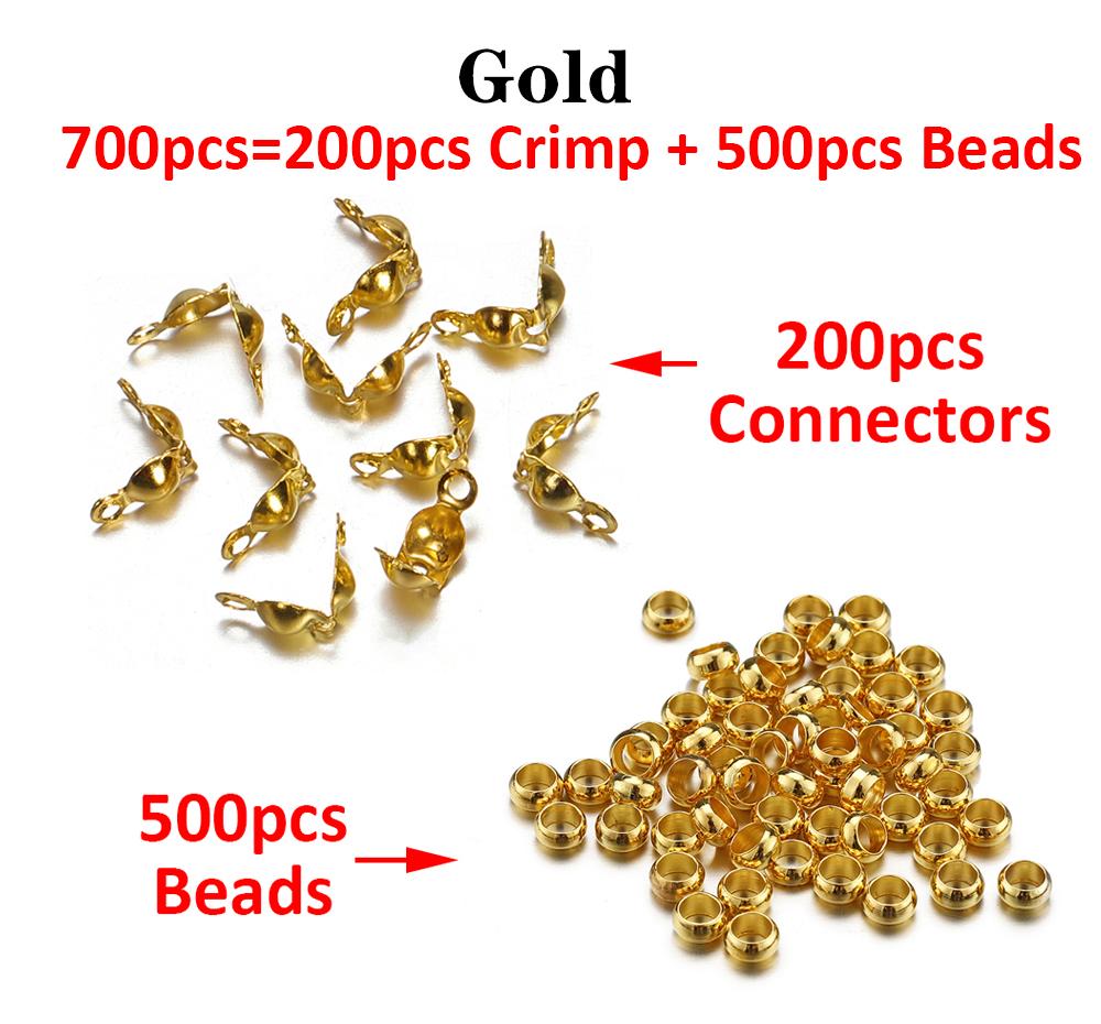 700pcs Crimp End Beads and Clasp Fastener Gold Cap Connector for Bracelet Necklace Chains DIY Jewelry Making Kit Set Wholesale