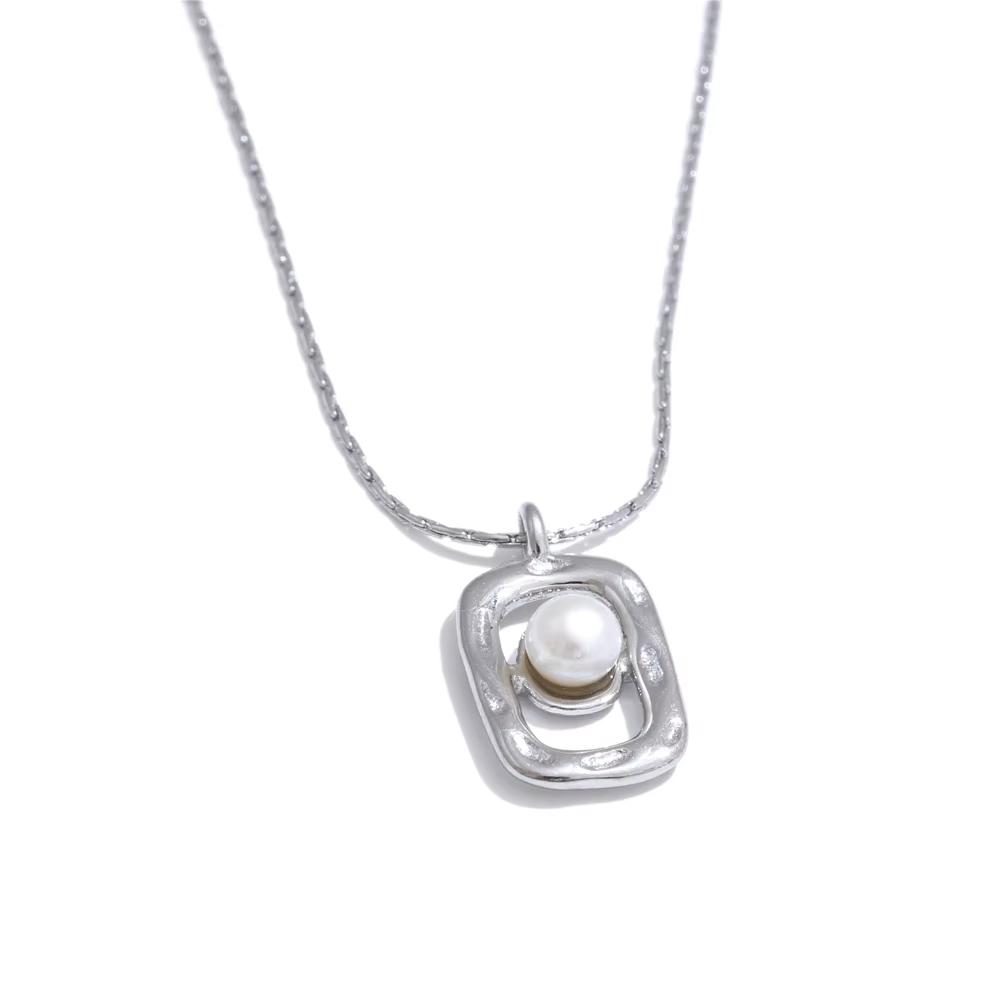

Yhpup Stainless Steel Natural Pearl Small Rectangle Chic Pendant Necklace Waterproof PVD Plated Popular Collar Jewelry Wholesale