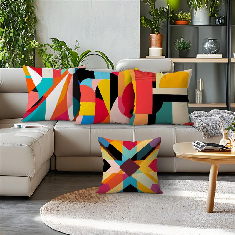 Colorful Abstract Geometry Cushions Pillowcase Printed Polyester 45X45Cm Throw Pillow Cover Decorative Sofa Cushion Pillowslip