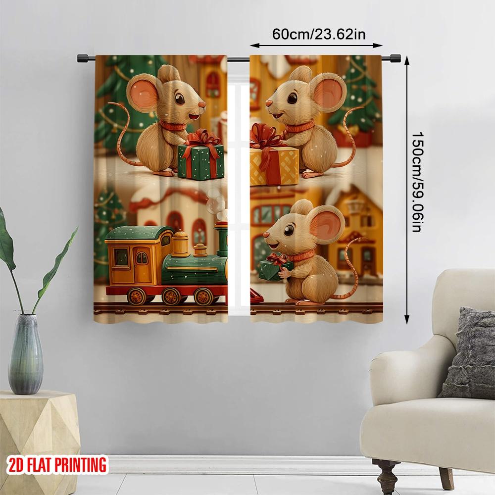 2pcs,2D plane printing Print Curtains Cute Mice Polyester Woven (without rod) Gifts Ldeal for Bedroom, Living Room, Office ,Home