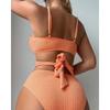 Women's 2 Piece Ribbed Bikini Set New Solid Color Wrap Cross Front Tie Back High Waisted Sexy Spaghetti Strap Summer Beach Swimwear