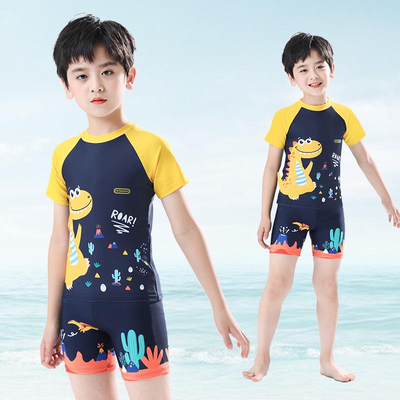 New Boys  Cartoon Two-Piece Swimsuit: Sun-Protective, Quick-Dry Swimwear for Summer L