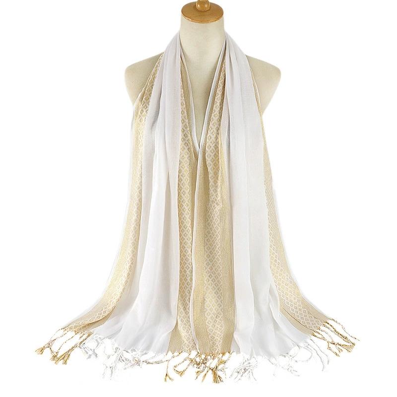 Plain fashion print glitter tassels cotton lurex plaid stripe scarf long hijab muslim scarves/scarf 60x180cm