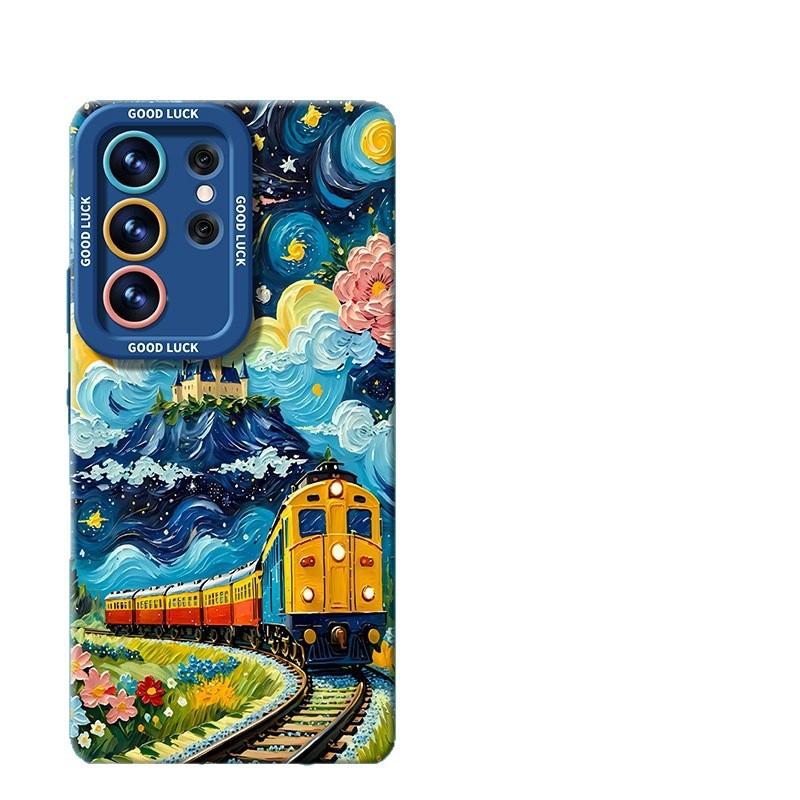 Applicable To Samsung S26ultra Mobile Phone Case Oil Painting Train S25/24plus Summer S23 Silicone All-inclusive S22 Sets