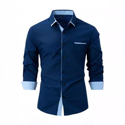 2024 Men's European & American Fashion Slim Fit Color Block Cotton Shirt, Short & Long Sleeve Options