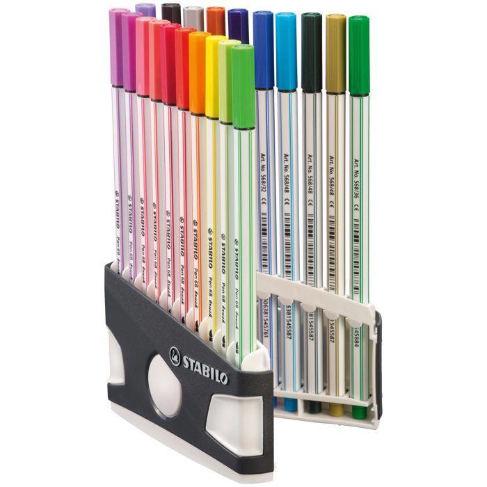 Feutres pinceau - stabilo - pen 68 brush arty - lot de 20 - pointe flexible - couleurs brillantes