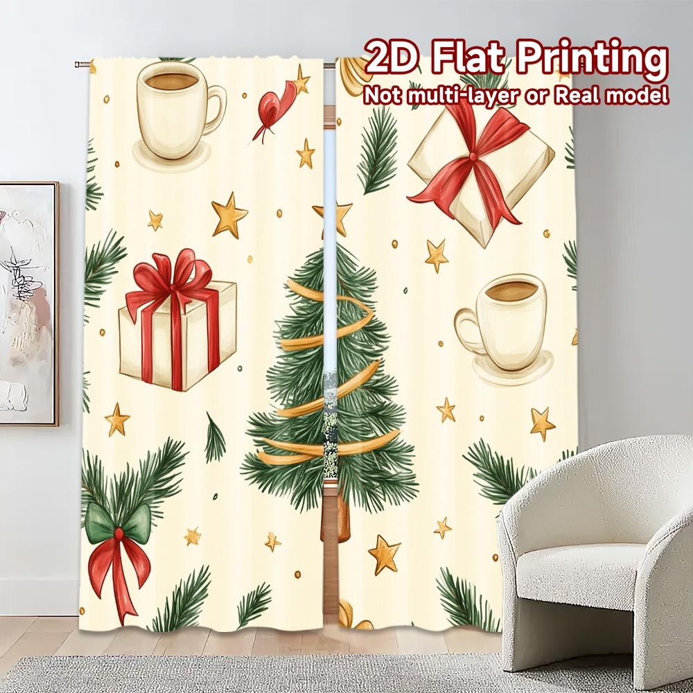 2pcs,Curtains Christmas Tree Mug Snowflakes Gifts Chic Curtain Chic Durable Polyester Curtains Holiday Perfect for Translucent