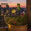 Nature Inspired Outdoor Ornaments Solar Frog Garden Stake Light, Watering Can Shadow Projection Lamp with Metal Landscape Lighting Waterfall LED, Yard