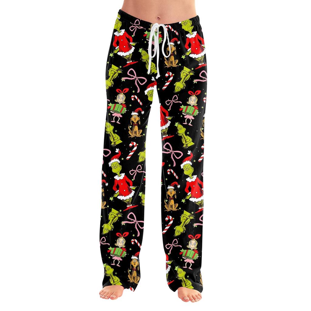 Women's Christmas Print Pants with Elastic Waist and Casual Sleepwear