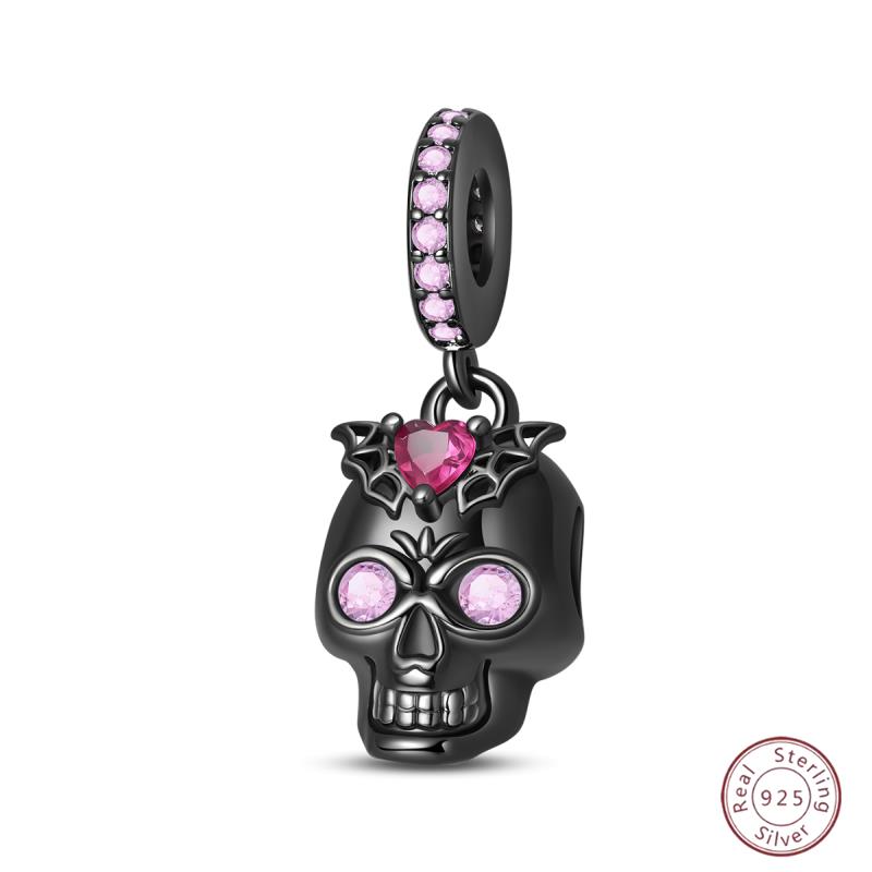 Halloween Charm Bead Gothic Pendant Copper Pumpkin Witch Doll Black Skeleton Mummy Candy Fit Original Bracelet Diy Jewelry