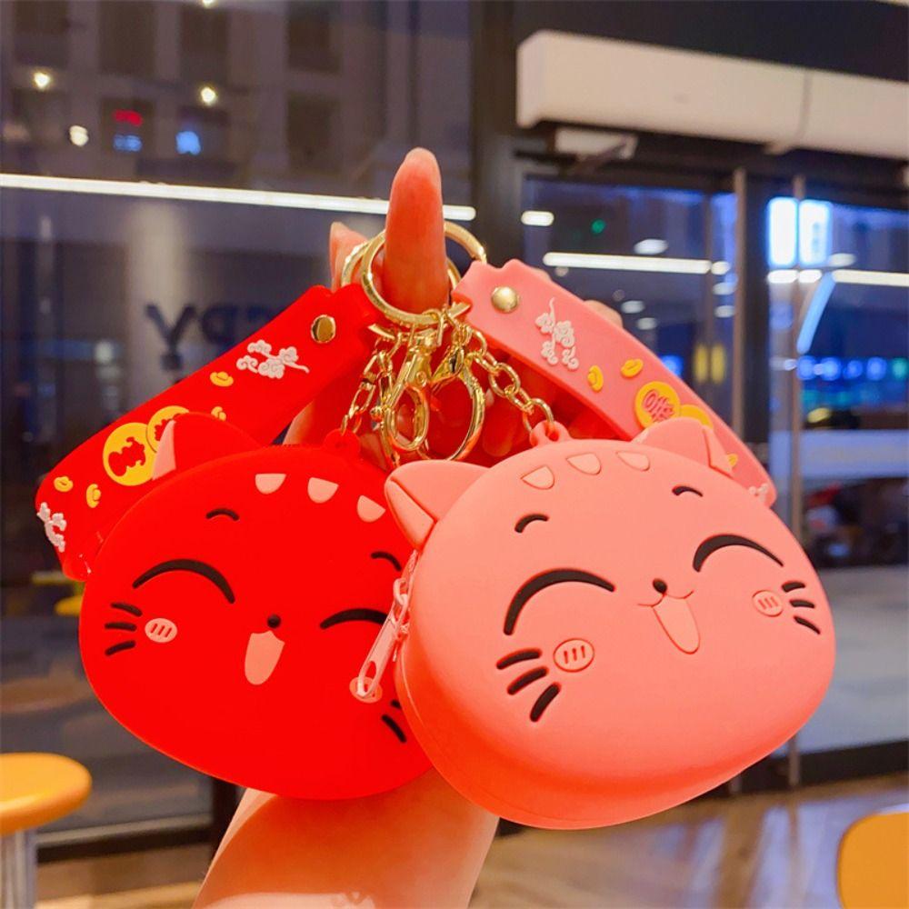 Kawaii Silicone Cat Coin Bag Doll Earphone Bag Simple Coin Purse Keychain  Gift