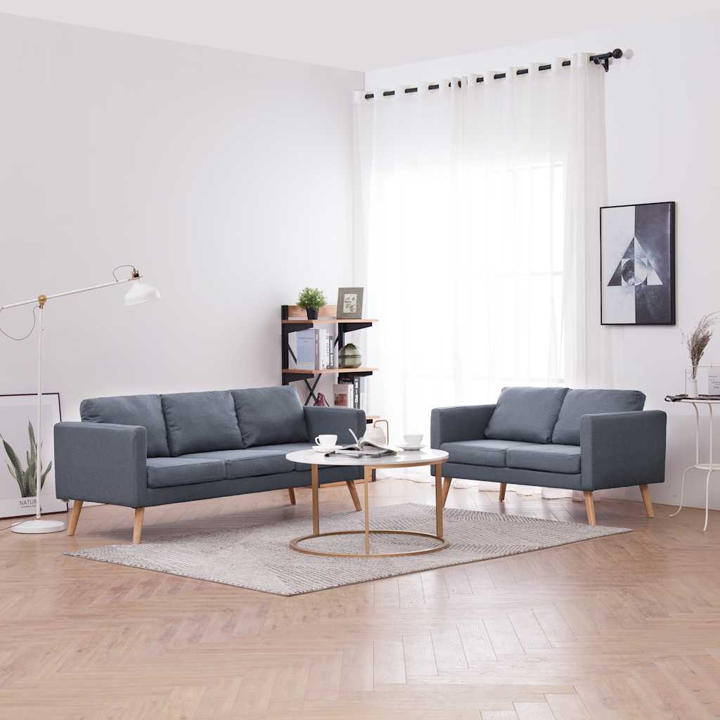 Sofa Set: 2 Seater and 3 Seater Fabric Dark Grey
