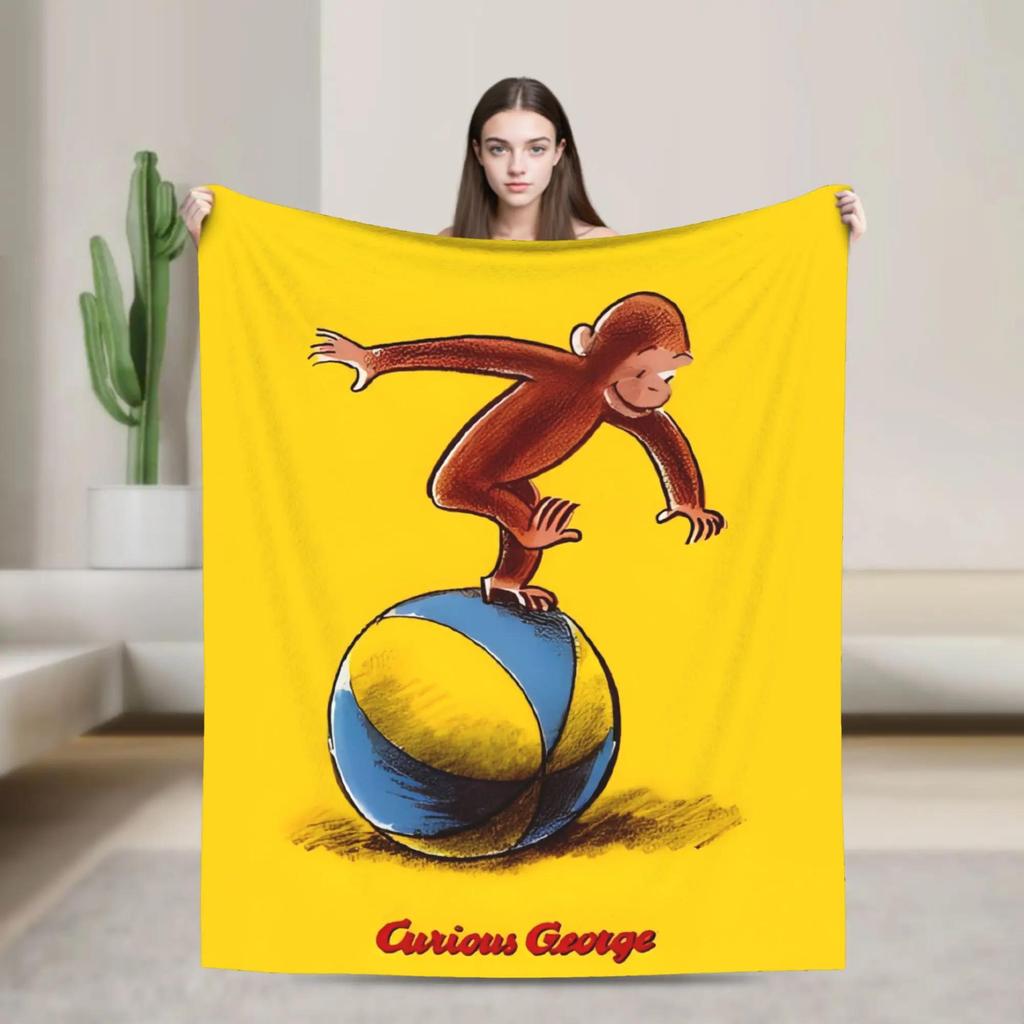 Cartoon Curious George Blanket Super Warm Quality Bedding Throw for Winter Travel Living Room or Funny Bedspread