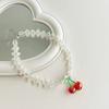 Fashion Cherry Strawberry Pendant Necklace Sweet Double Layer Pearl Clavicle Chain Choker Necklace Jewelry Neck Chain