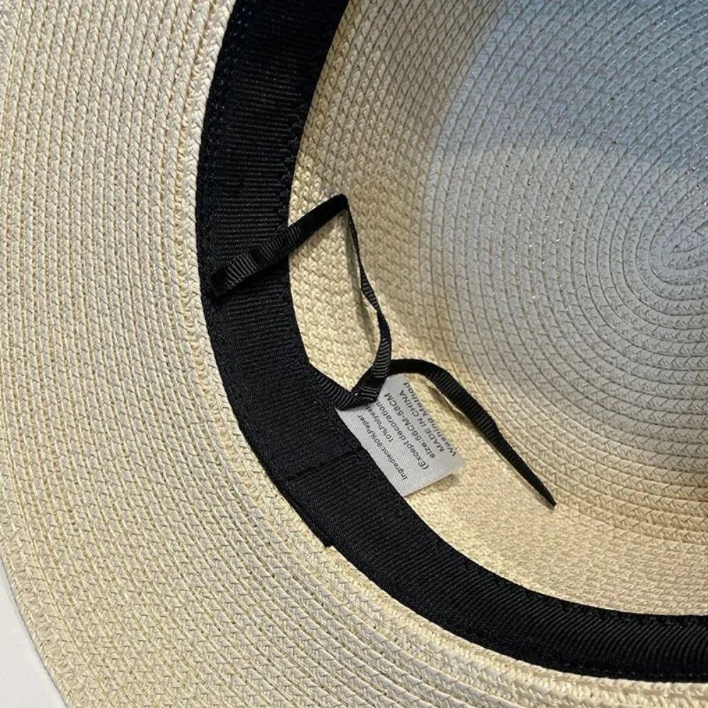 UV Protection Wide Brim Straw Hat Pearl Chain Weave Bucket Hat Fashion Women's Fisherman Hat  Party