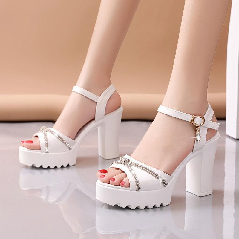 Fashion Super-high Heel Rhinestones Wedge With Platform Waterproof Ladies Shoes Summer 2025 Offers Original Comfortable Women's Sandals