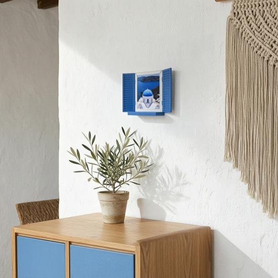 Mediterranean Window Photo Key Holder, Wall Mount Picture Frame Key Hanger, Decorative Window Key Hook Rack for Home, Office